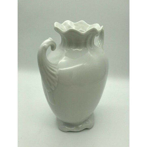 Double Handled White Porcelain Vase Art Nouveau Ceramic Vase 2 Handles 9 Inches - Picture 3 of 8